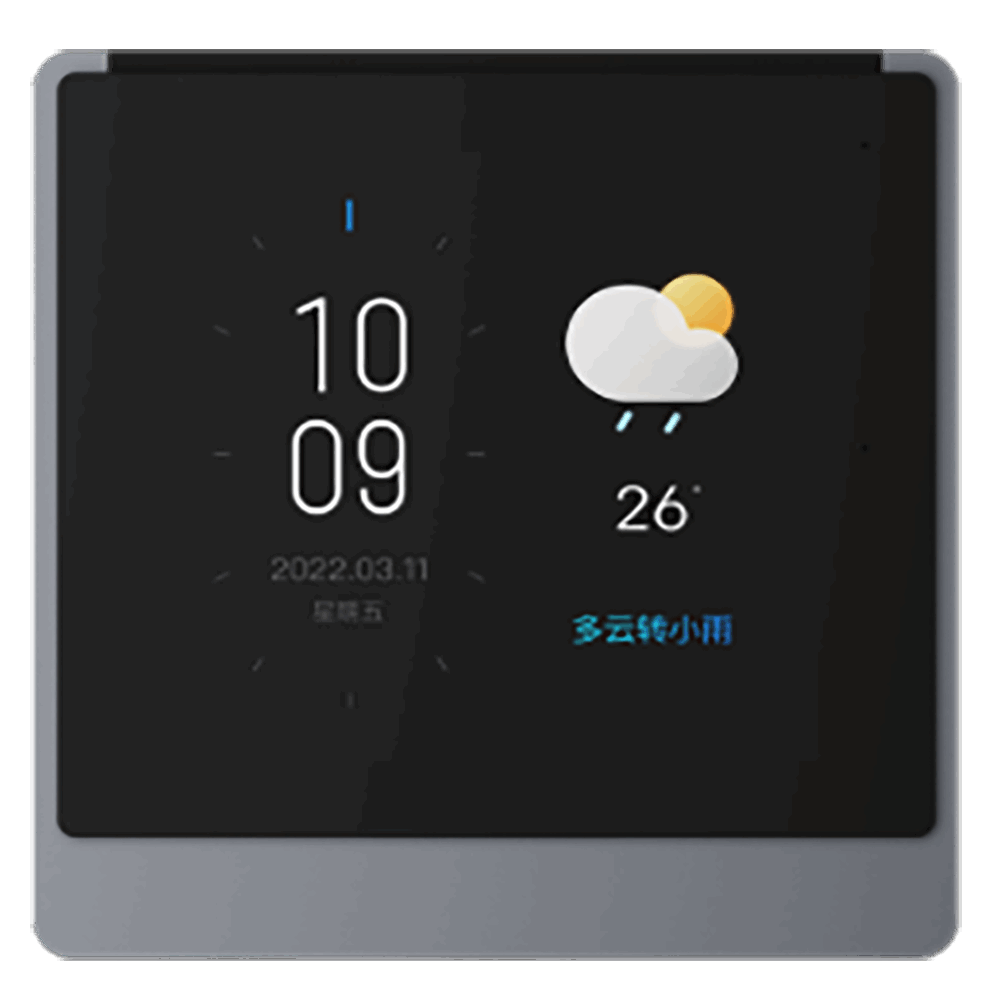 關鍵詞:智能語音中控面板4寸;描述:1.支持語音喚醒、自定義喚醒詞、語音識別全開模式、投影模式、上下班模式等
								2.控制房間內單個或批量場景模式、燈光（開關、亮度、色彩）、空調（開關、溫度、模式、風速）、窗簾（開、關、停）